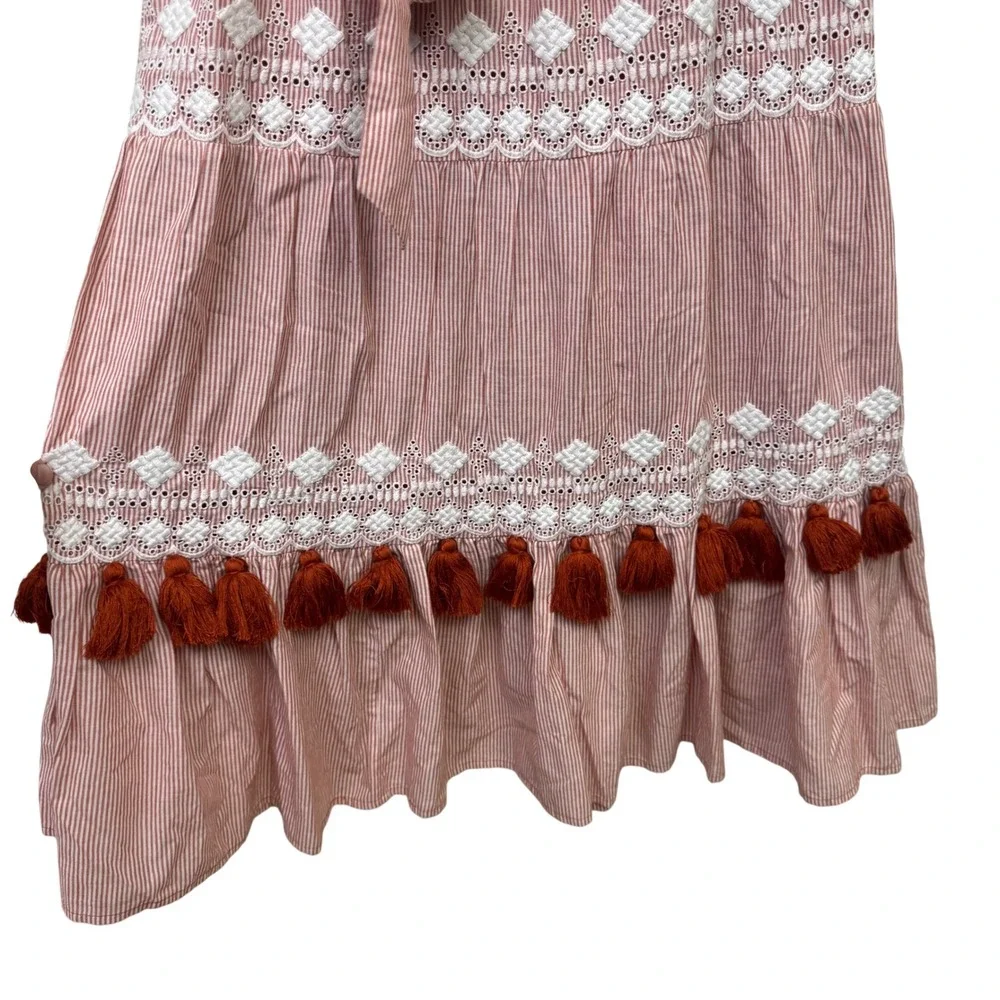 Tularosa Midi Dress Medium Lana Rust Stripe Boho Off Shoulder Peasant Ren Faire
